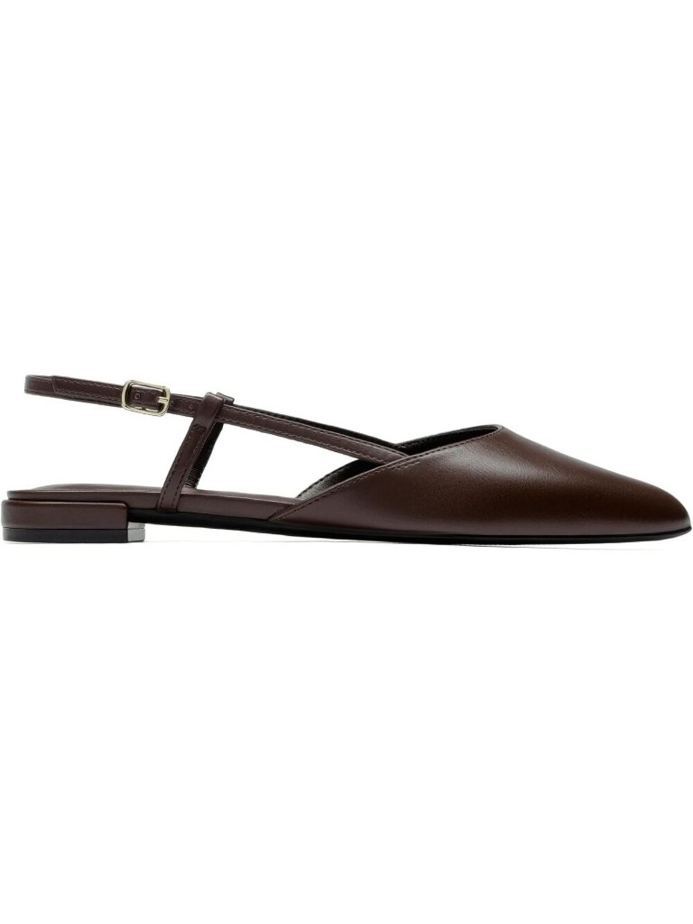 Women's Brown Pointed Toe Slingback Faux Leather Buckle Strap Ballet Flats - Picture 4 of 7